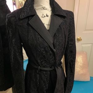 Bebe belted lace trench coat